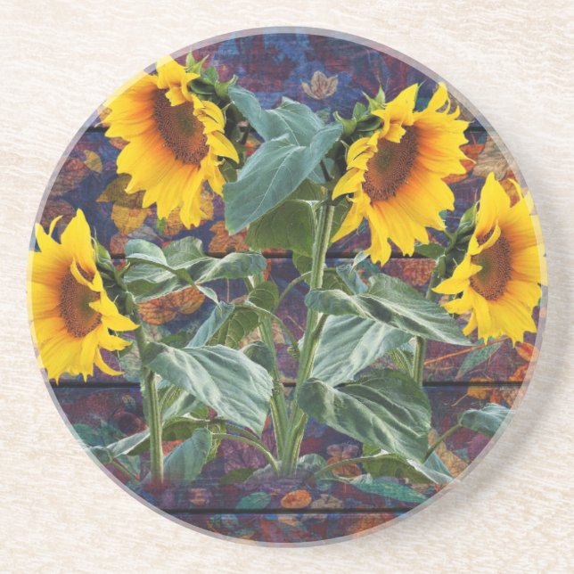 Rustic Autumn Leaves and Sunflowers Coaster (Front)