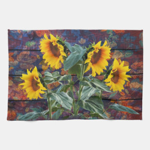 Rustic Autumn Leaves and Sunflowers Kitchen Towel