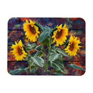 Rustic Autumn Leaves and Sunflowers Magnet