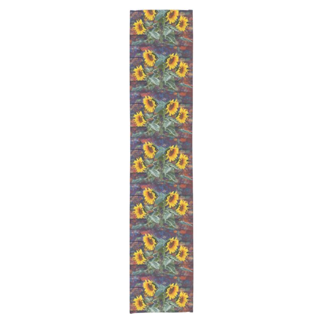 Rustic Autumn Leaves and Sunflowers Short Table Runner (Front)