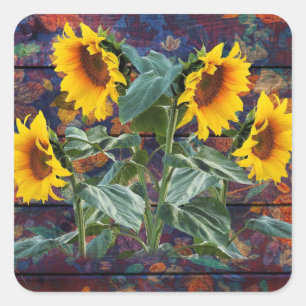 Rustic Autumn Leaves and Sunflowers Square Sticker