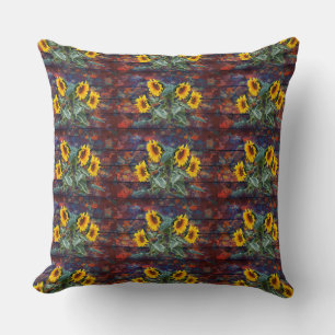 Rustic Autumn Leaves and Sunflowers Throw Pillow