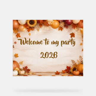 Rustic Autumn Leaves Autumn Pumpkin Happy Birthday Acrylic Sign