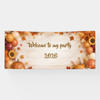 Rustic Autumn Leaves Autumn Pumpkin Happy Birthday Banner