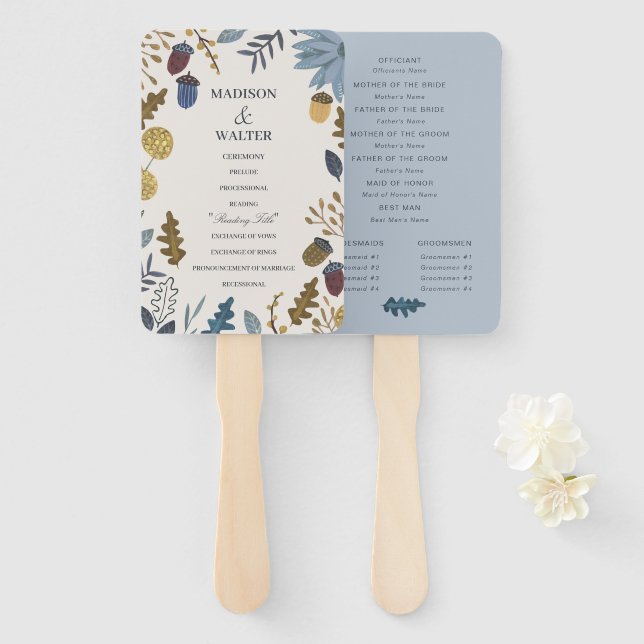 Rustic autumn leaves fall wedding hand fan (Front and Back)