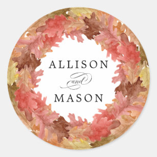 Rustic Autumn Leaves Fall Wreath Wedding Classic Round Sticker