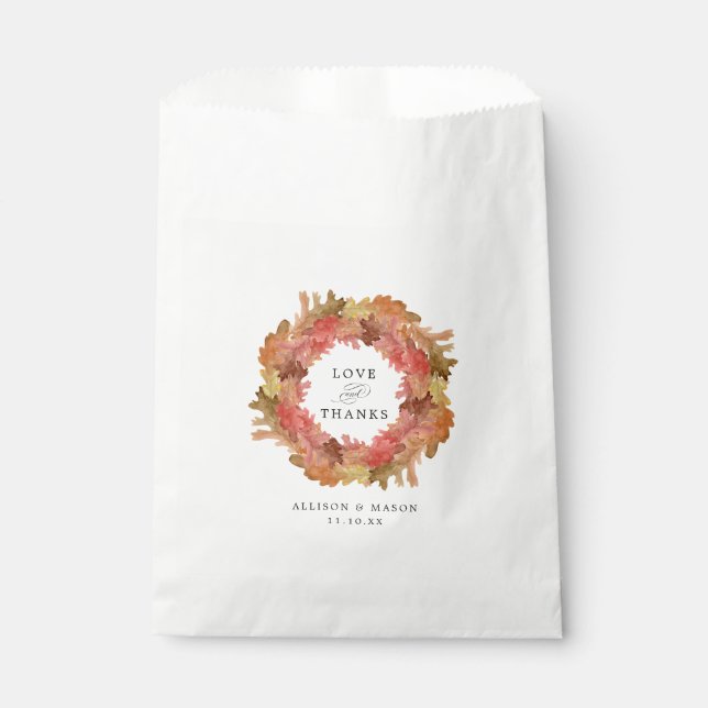 Rustic Autumn Leaves Fall Wreath Wedding Favour Bag (Front)