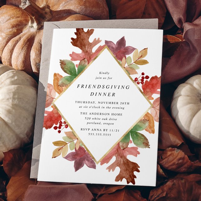 Rustic Autumn Leaves Friendsgiving Dinner Invitation (Creator Uploaded)