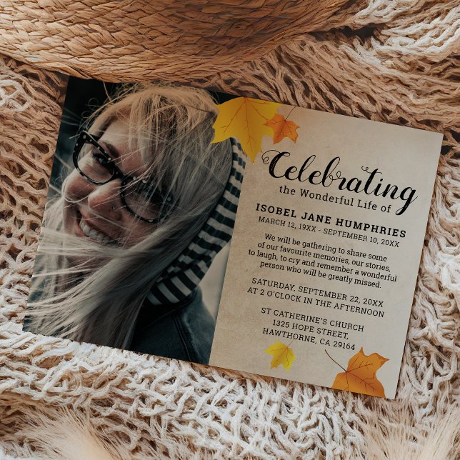 Rustic Autumn Leaves Funeral | Celebration of Life Invitation (Creator Uploaded)