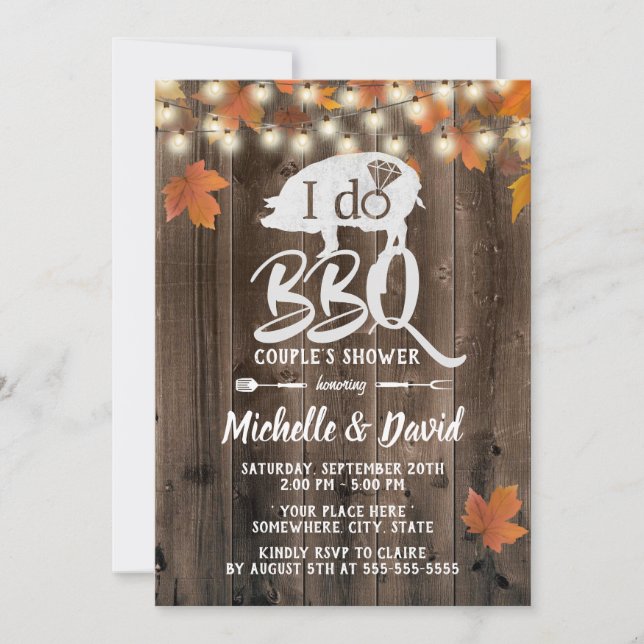 Rustic Autumn Leaves I DO BBQ Barn Wedding Invitation (Front)