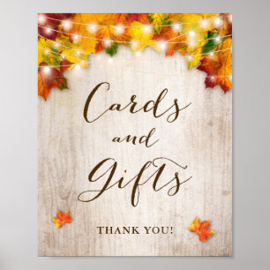 Rustic Autumn Leaves Lights Cards & Gifts Sign