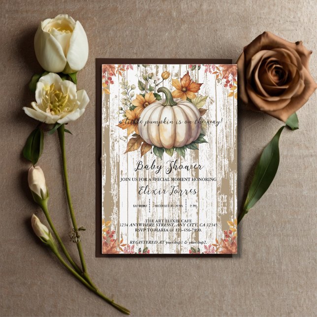 Rustic Autumn Leaves Little Pumpkin Baby Shower Invitation (Creator Uploaded)