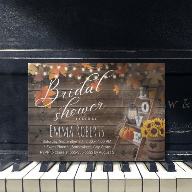 Rustic Autumn Leaves Love Ladder Bridal Shower Invitation (Creator Uploaded)