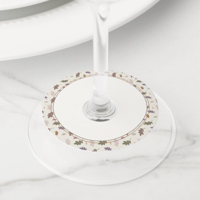 Rustic Autumn Leaves Pattern Thanksgiving Wine Glass Tag (Close Up)