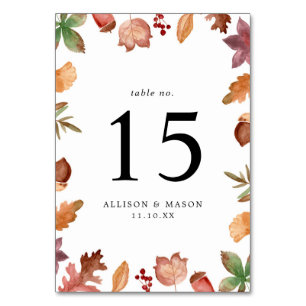 Rustic Autumn Leaves Personalized Wedding Table Number