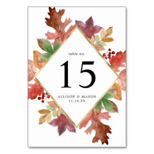 Rustic Autumn Leaves Personalized Wedding Table Number