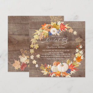 Rustic Autumn Leaves Pumpkins Bridal Tea Invitation