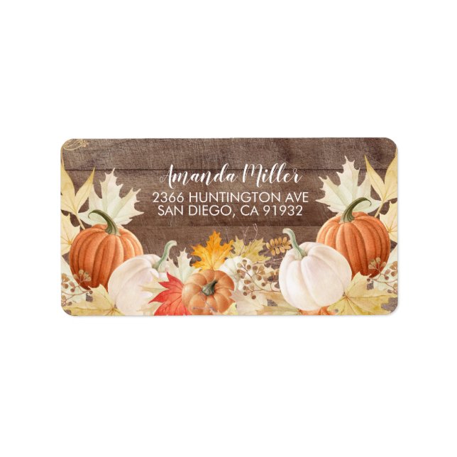 Rustic Autumn Leaves Pumpkins Return Address Label (Front)