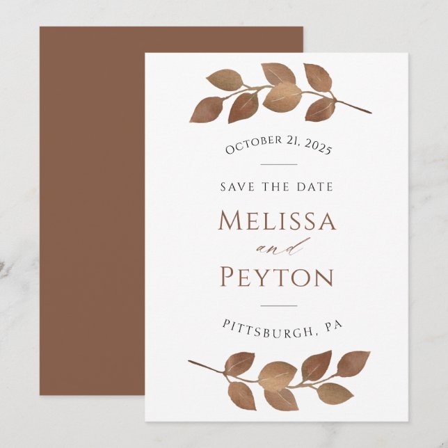 Rustic Autumn Leaves Save the Date (Front/Back)