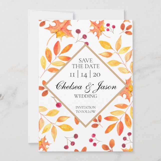 Rustic Autumn Leaves Save The Date (Front)