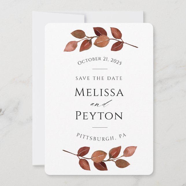 Rustic Autumn Leaves Save the Date (Front)