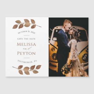 Rustic Autumn Leaves Save the Date Photo Magnet