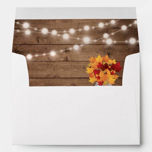 Rustic Autumn Leaves String Lights Return Address Envelopes (Back (Bottom))