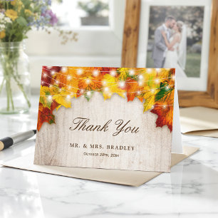 Rustic Autumn Leaves String Lights Thank You