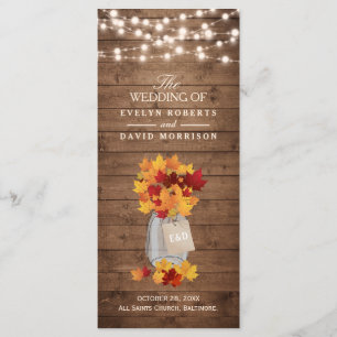 Rustic Autumn Leaves String Lights Wedding Program