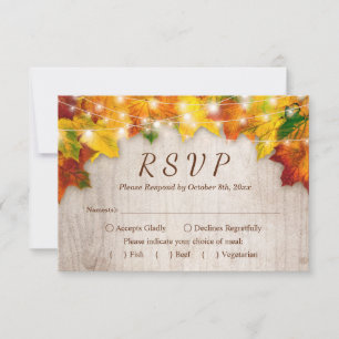 Rustic Autumn Leaves String Lights Wedding RSVP