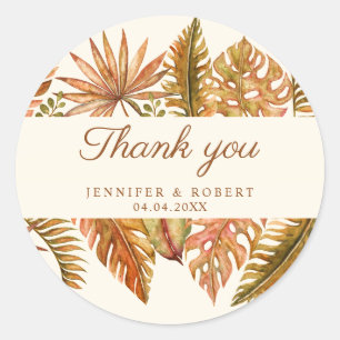 Rustic Autumn Leaves Thank You  Classic Round Sticker