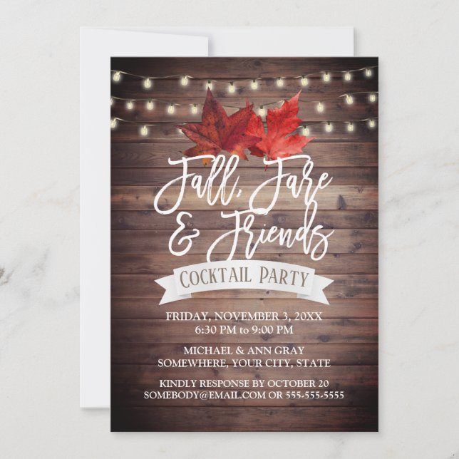 Rustic Autumn Leaves Thanksgiving Cocktail Party Invitation (Front)