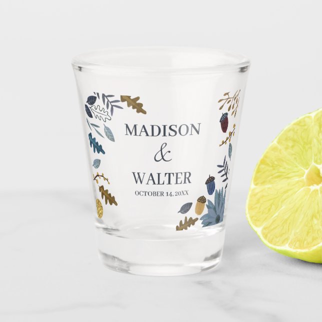 Rustic Autumn Leaves Wedding Favour Shot Glass (Front)