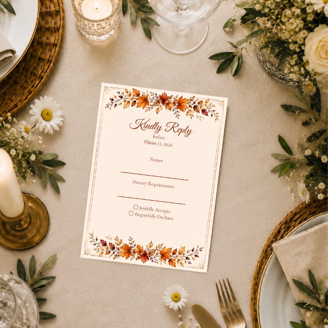 Rustic Autumn Leaves Wedding RSVP Card (Creator Uploaded)