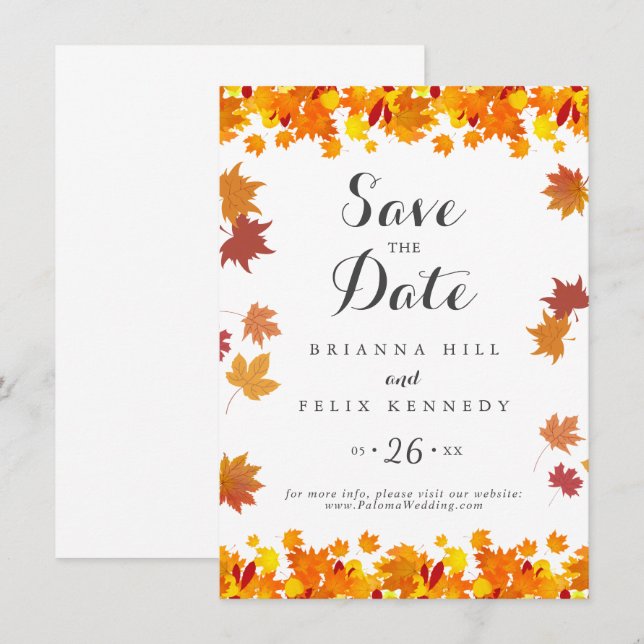 Rustic Autumn Leaves Wedding Save The Date (Front/Back)