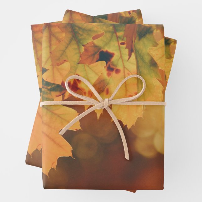 Rustic Autumn Leaves Wrapping Paper Sheets (In situ)
