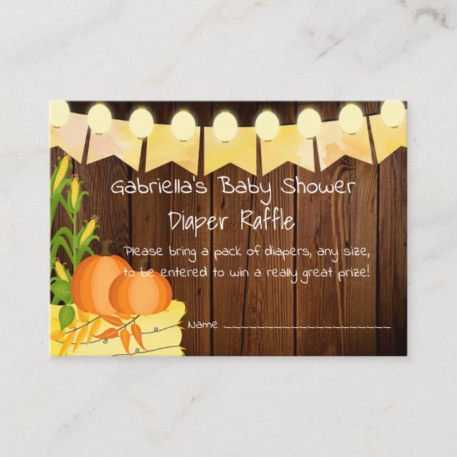 Rustic Autumn Little Pumpkin Diaper Raffle Ticket Enclosure Card (Front)