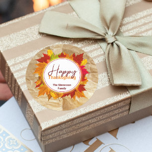 Rustic Autumn Maple Leaves Thanksgiving Favour Classic Round Sticker