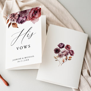 Rustic Autumn Marsala Floral His Wedding Vows Card