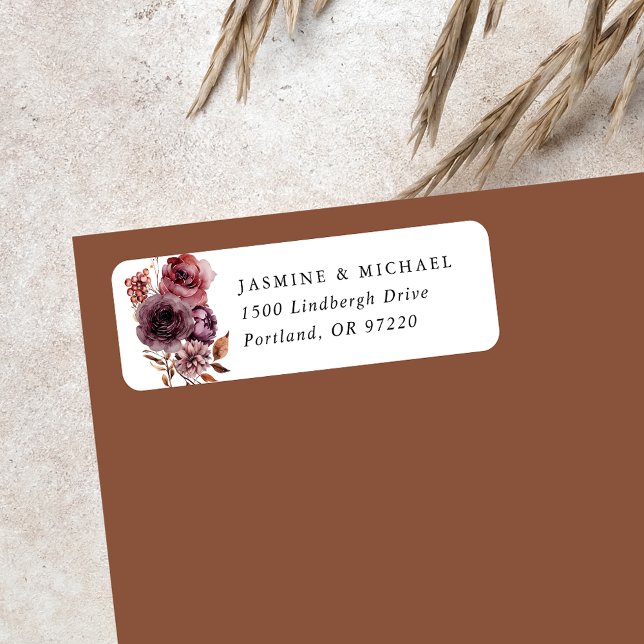 Rustic Autumn Marsala Floral Return Address (Creator Uploaded)