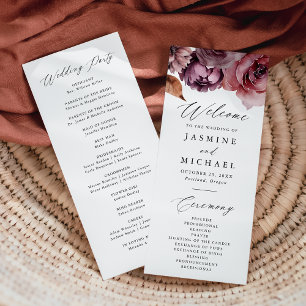 Rustic Autumn Marsala Floral Wedding Program