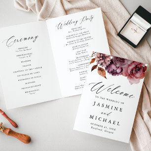 Rustic Autumn Marsala Floral Wedding Program