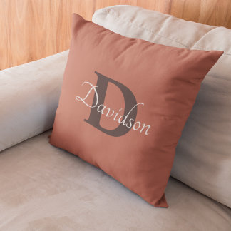 Rustic Autumn Monogram Burnt Orange Fall Decor Throw Pillow