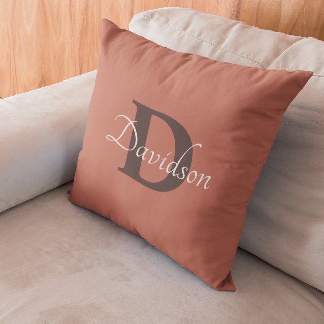 Rustic Autumn Monogram Burnt Orange Fall Decor Throw Pillow (Creator Uploaded)