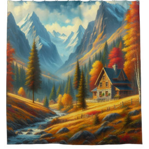 Rustic, Autumn mountain cottage & river