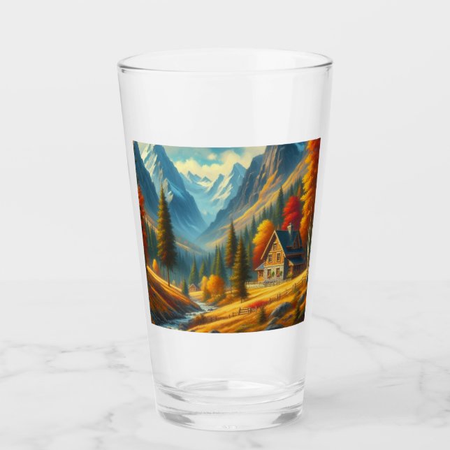 Rustic, Autumn mountain cottage & river Glass (Front)