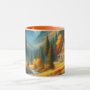 Rustic, Autumn mountain cottage & river Mug