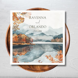 Rustic Autumn Mountain Lake Fall Wedding Napkin