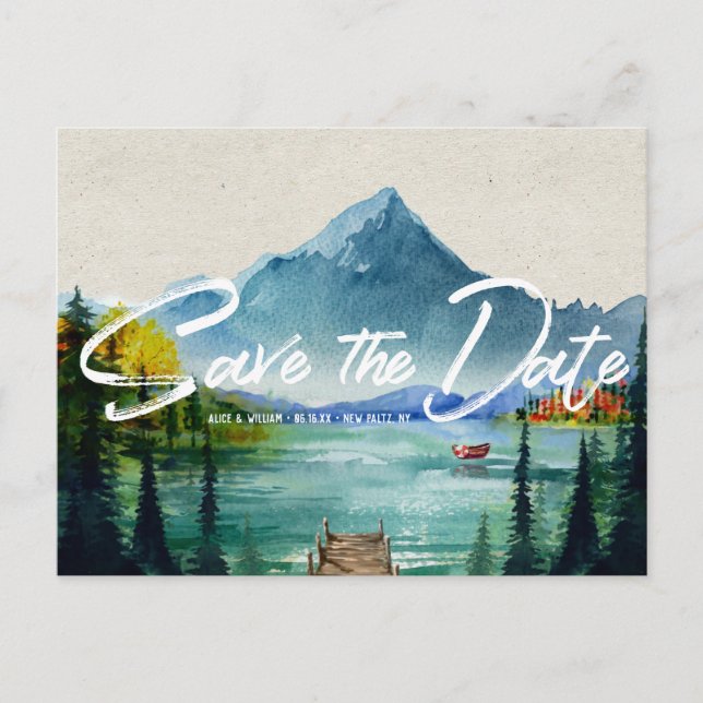 Rustic Autumn Mountain Wedding | Save the Date Announcement Postcard (Front)