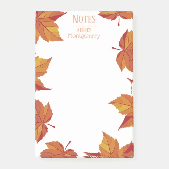 Rustic Autumn Orange Leaves | Personalized Post-it Notes (Front)